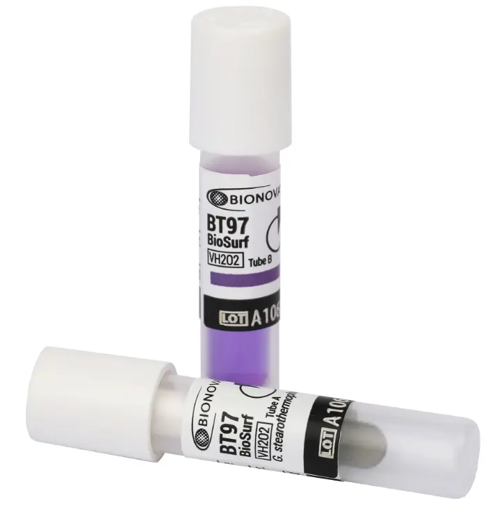 Indicador biológico de 1h para la desinfección de habitaciones con H2O2. Presentación: Caja con 50 piezas