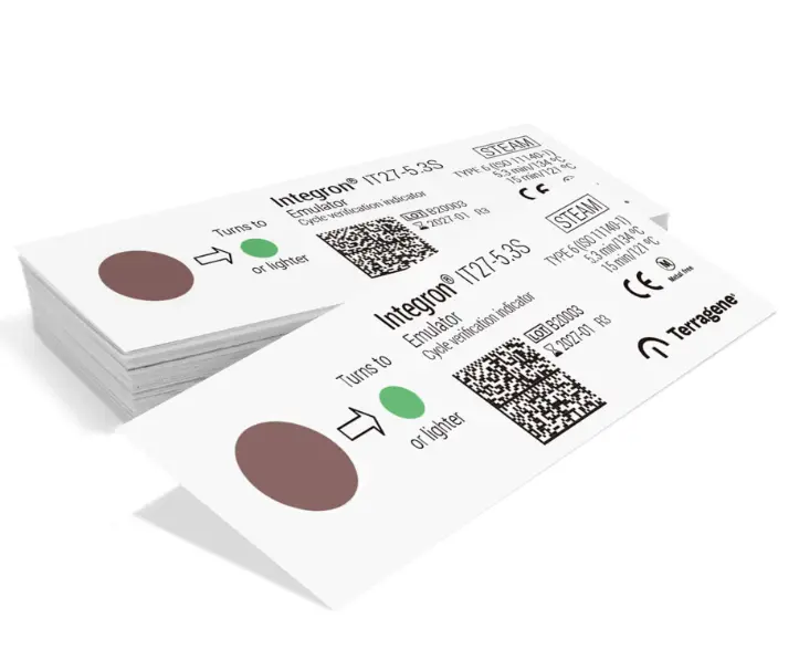 [IT27-5.3S] INDICADOR DE EMULADOR PARA VAPOR (5.3 MIN/134°C-15 MIN/121°C. TINTA MORADA). MARCA TERRAGENE.