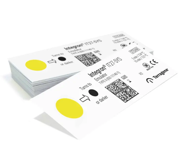 INDICADOR DE EMULADOR PARA VAPOR (5 MIN/134°C-15 MIN/121°C. TINTA AMARILLA). PRESENTACIÓN: PAQUETE CON 200 PIEZAS.
