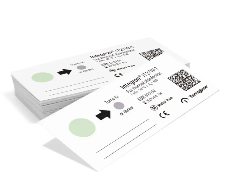 INDICADOR DE TERMODESINFECCIÓN PARA DESINFECCIÓN POR CALOR HÚMEDO. PRESENTACIÓN: PAQUETE CON 200 PIEZAS. MARCA TERRAGENE.