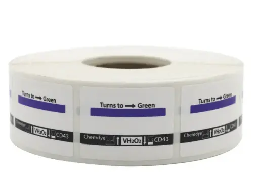 [CD43 CHEM] INDICADOR DE ETIQUETAS AUTOADHESIVAS PARA PERÓXIDO DE HIDRÓGENO. PRESENTACIÓN: CAJA CON 12 ROLLOS (750 ETIQUETAS POR ROLLO)